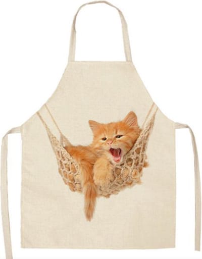 Keukenschort kat poes cadeau keuken schort koken poezen katten Poes in hangmat