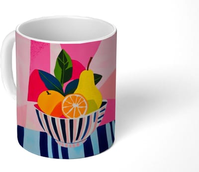 Mok - Koffiemok - Fruit - Abstracte achtergrond - Roze - Mokken - 350 ML - Beker - Koffiemokken - Theemok