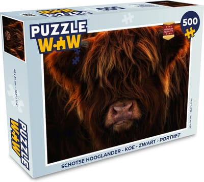 Puzzel Schotse Hooglander - Koe - Zwart - Portret - Legpuzzel - Puzzel 500 stukjes