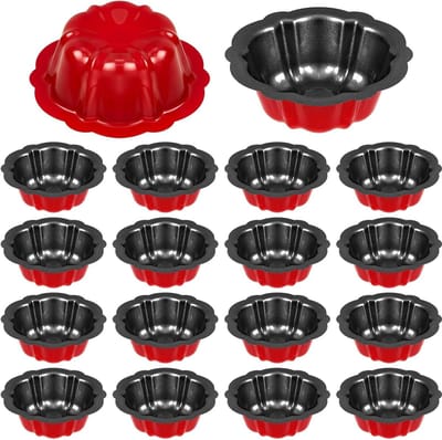 Mini Cakevormen - Gecanneleerde Bakvormen - Kleine Taarten Bakken - Anti-aanbak Gecoat - 10.2 cm - Rood