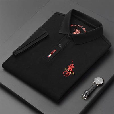 Heren Losse Poloshirt Zomer Nieuwe Jeugd Casual Korte Mouw Effen Kleur Veelzijdig Top Heren T-shirt M black