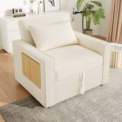 Multifunctionele opvouwbare slaapbank met USB-oplaadpoort en telefoonhouder - eenpersoons loungebank - beige