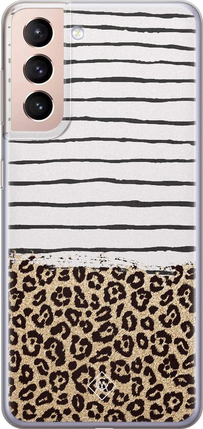 Casimoda® hoesje - Geschikt voor Samsung S21 - Luipaard strepen - Backcover - Siliconen/TPU - Bruin/beige