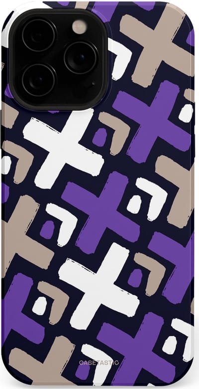 Casetastic hoesje geschikt voor Apple iPhone 13 Pro Max - MagSafe - Dubbellaagse bescherming - Fresh Paars Witte X's - Fashion Case - Donkerblauw Zilver Lavendel Wit