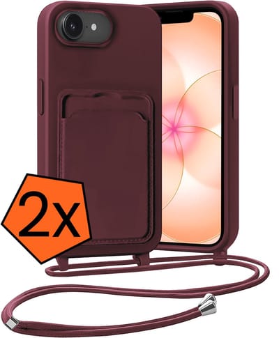 Hoesje Geschikt voor iPhone 17e Hoes Met Telefoonketting - Backcover Geschikt voor iPhone 17e Case Met Koord - Aubergine - 2 PACK