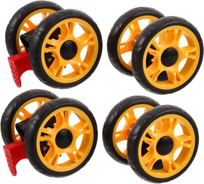 Universele Kinderwagen Wielen - Loopwagen Wielen - Gemakkelijk Manoeuvreren - Met Remmen - 13 x 13 x 10.5 cm - Geel