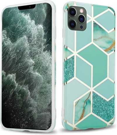 Cadorabo Hoesje geschikt voor Apple iPhone 12 PRO MAX in Groen Lichtgroen Goud Marmer No. 3 - Beschermhoes gemaakt van TPU siliconen Case Cover met mozaïek motief