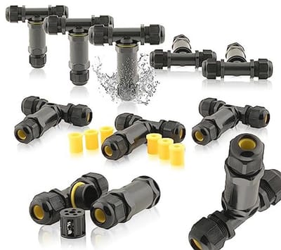 Waterdichte kabelconnectoren - 10 stuks, IP68, 24A, 450V AC, T-stuk voor tuin- en buitengebruik