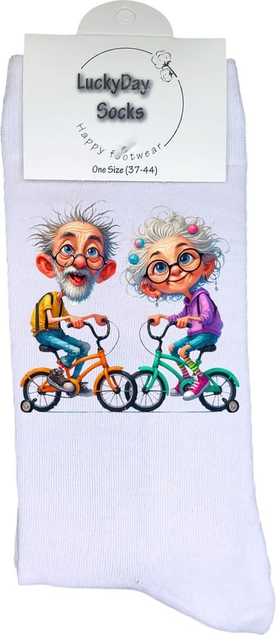 Liefste Oma Opa - Grappige sokken - Origineel cadeau - Verjaardag cadeau - Sint cadeau - Leuke sokken - Fiets - Vrolijke sokken - Grappig cadeau - Pensioen cadeau - Kerstcadeau - Vaderdag - Moederdag - Socks maken Happy - 37-44