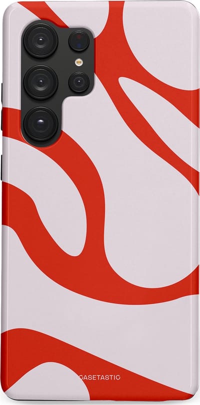 Casetastic hoesje geschikt voor Samsung Galaxy S25 Ultra - Dubbellaagse bescherming - Oranje Witte Pebbel Stenen - Fashion Case - Lichtgrijs Rood