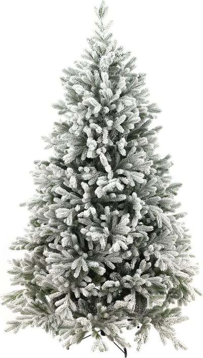 Snowy Hamilton Hinged kunstkerstboom - 228 cm - Wit geflockt donkergroen - Ø152 cm - 4598 tips - Besneeuwd/Frosted - Metalen voet