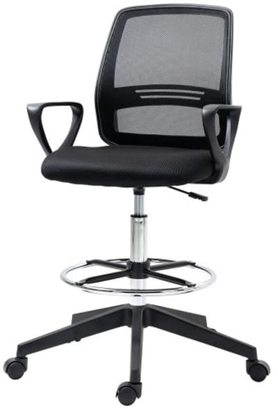 Stoel, bureaustoel, armstoel, computertstoel, draaistoel, verstelbare hoogte, 360° draaifunctie, met voetensteun, geschikt voor kantoor, studio, slaapkamer, woonkamer, 59,5 x 60 x 102,5-126 cm, zwart, kunststof