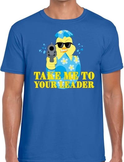 Fout Paas t-shirt blauw take me to your leader voor heren - Pasen shirt S