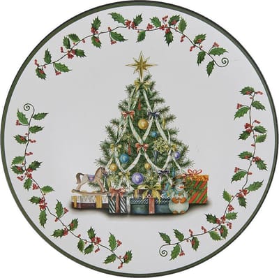 Clayre & Eef Onderbord Ø 33 cm Groen Wit Kunststof Kerstboom