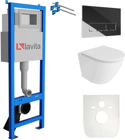 LAVITA® Inbouwreservoir Complete Toiletset LAV 101 - Inbouw WC Hangtoilet Wandcloset SOFI ONE Wit Hoogglans - Bedieningsplaat 200.3.2 Chroom - Voorwandelement voor toilet 40cm - Installatiesysteem