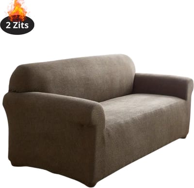 Livano Bankhoes - Bankbeschermer - Stretch - Sofa Cover - Effen - Licht Koffie- 2 Zits