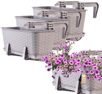 KADAX Wamat, 40 cm, set van 3 balkonbakken, kunststof plantenbak voor balkon en tuin, karamel, weerbestendig en stabiel, ideaal voor bloemen en kruiden