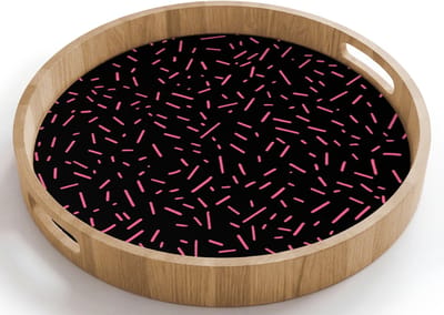 Dienblad rond 40x40 cm - Schootdienblad hout - Gaming - Streepjes - Roze - Abstract - Borrelplank rechthoek - Plateau houten dienbladen