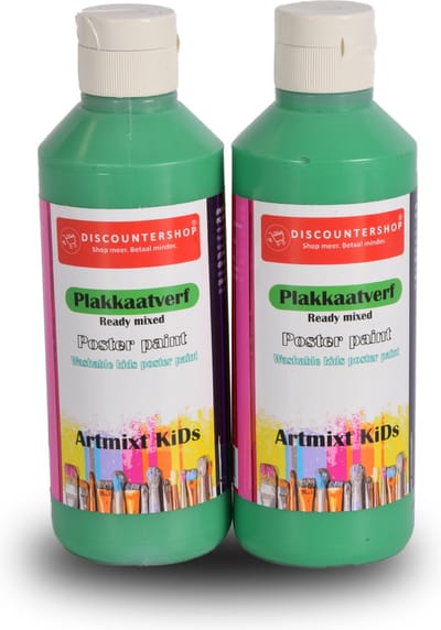 Plakkaatverf Groene Plakkaatverf 250ml | Hoogwaardige Verf voor Creatieve Volwassenen en Kinderen | Breedte 5cm x Hoogte 16cm | 2 Stuks Plakkaatverf | Uitwasbaar & Niet-Giftig | Ideaal voor Schildersessies en Knutselprojecten