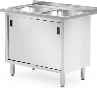 HENDI Dubbele spoeltafel met kast – gelast roestvrij staal – 1000x600x850 mm – schuifdeuren