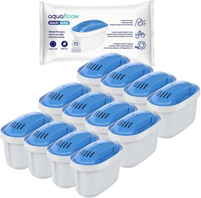 Aquafloow 12x Waterfilters met Magnesium voor Waterkan - Vervangingfilter – Geschikt voor Brita Maxtra+, Style, Marella Cool & Mavea