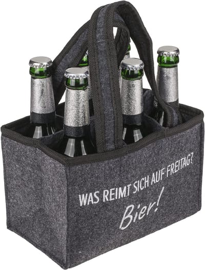 Dailygoods- Flessendrager Stijlvol - Flessentas voor 6 flessen - Biertas - Mannenhandtas - Hoogwaardig vilt - 24 x 15 cm