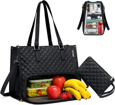 Elegante 2-in-1 Laptoptas en Geïsoleerde Lunchtas voor 15.6 Inch Laptop, Ideaal voor Werk, Universiteit en Reizen met Voldoende Opbergruimte