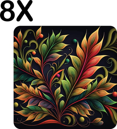 Luxe Placemat - Herfstige Plant met Organische Vormen - Set van 8 Placemats - 50x50 cm - 2 mm dik Vinyl - Anti Slip - Afneembaar