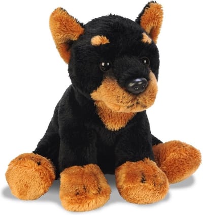 Suki Gifts Honden knuffel Doberman - 13 cm - zwart/bruin - speelgoed - pluche