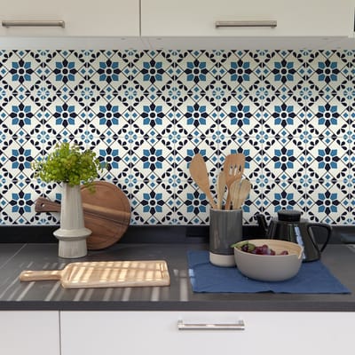 Zelfklevende tegelmuurstickers voor keuken en badkamer - 9 cementtegelstickers, Azulejos Zaria-stijl - 9 stickers, 10x10 cm