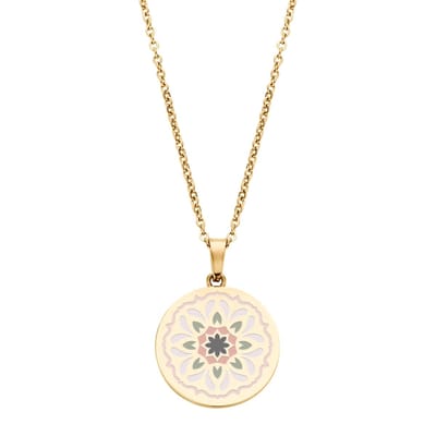 CO88 Collection Majestic 8CN-26118 Stalen Collier met Hanger - Bloem - Lengte 40 + 5 cm - Goudkleurig / Roze / Groen