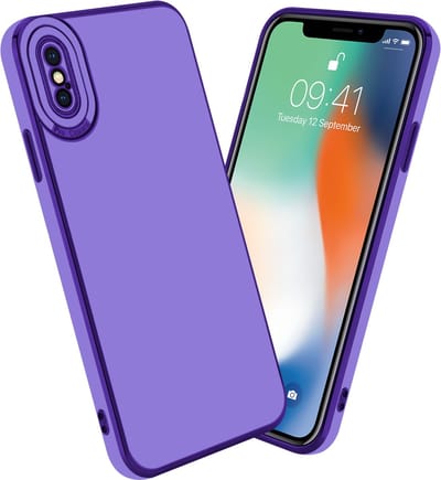 Cadorabo Hoesje geschikt voor Apple iPhone X / XS in Glossy Paars - Rose Goud - Beschermhoes van flexibel TPU-silicone Case Cover en met camerabescherming