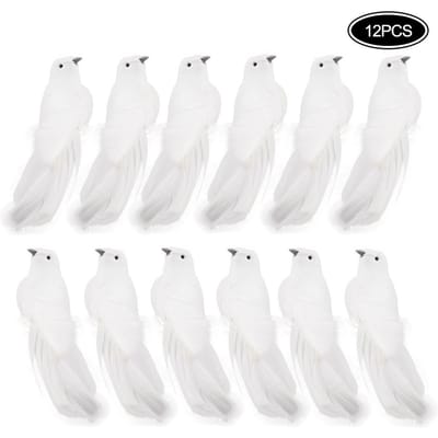 12 stuks Kunstmatige Witte Vogels Gevederde Mini Duiven Decor voor Kerstboom Huis Tuin Bruiloft Feest white
