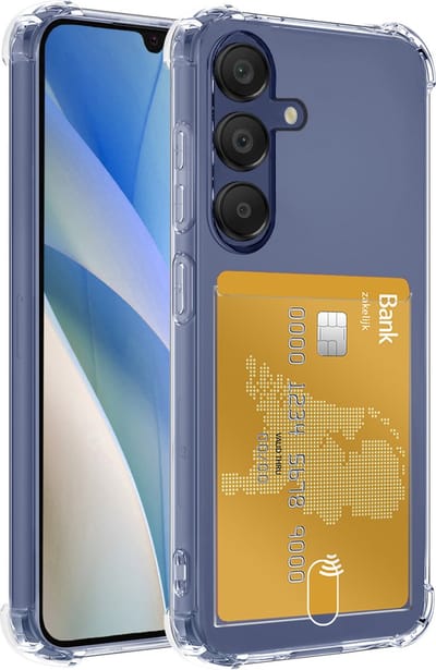 Hoesje - Geschikt voor Samsung Galaxy A15 - Met Pashouder en Kaarthouder - Telefoon Hoes Shockproof - Siliconen Case - Shock Proof - Back Cover - Pasjes Houder - Telefoonhoes - Transparant