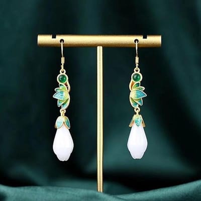 YILUOCD Vintage Boho Lotusbloem Oorbellen Sterling Jade Steen Hangende Oorbellen voor Vrouwen Amulet Sieraden Kerstcadeau black