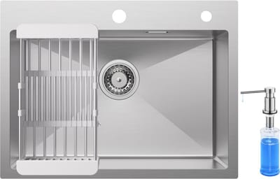 CECIPA max Spoelbak RVS 60x45CM - Spoelbak Keuken Met Zeepdispenser 300ML - Multifunctionele Spoelbak - Spoelbak Met Afdruiprek - Spoelbakken Keuken - Wasbak Keuken - RVS