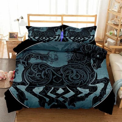 Viking Wolf Tattoeage Draak Rune 3D Print Beddengoed Collectie Dekbedovertrekken Kussenslopen Eendelig Dekbed Beddengoed Collecties Beddengoed K351 EU single(135x200cm)