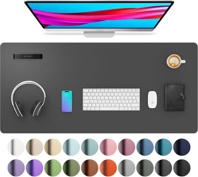 Famanu - synthetisch materiaal bureaulegger, muismat, antislip PU-synthetisch materiaal bureau-vloeipapier, laptop bureaublad, waterdicht bureau-schrijfblok voor kantoor en thuiswerk (91x43cm, grijs)