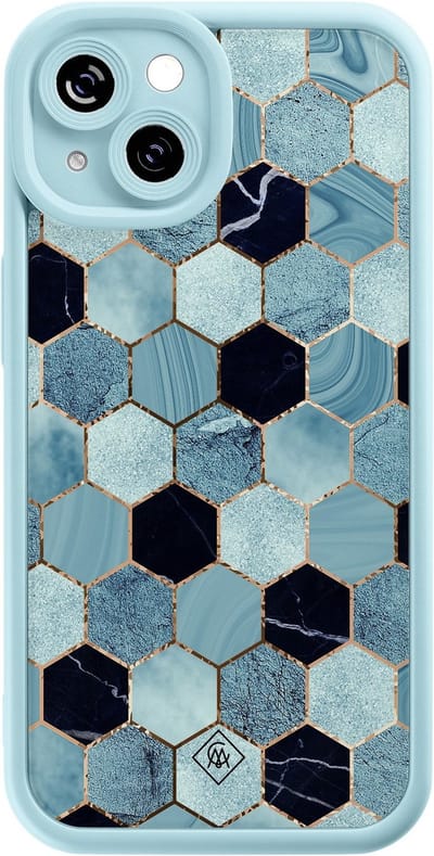 Casimoda® hoesje - Geschikt voor iPhone 14 - Blue Cubes - Effen telefoonhoesje met lensbescherming - Siliconen/TPU - Backcover - Blauw