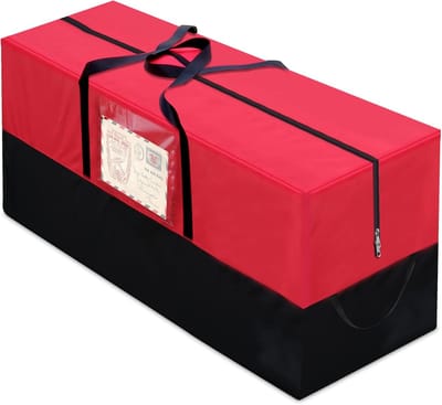 Opbergtas, opbergtas, scheurbestendig, Oxford-weefsel, beschermhoes, waterdichte opbergtas met draaggreep, voor kerstbomen, zachte bekleding, rood-zwart (122 x 38 x 55 cm)