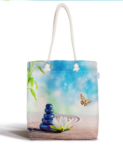 Schoudertas dames met rits - Blauwe Stenen bedrukt strandtas - Canvas 45x50 - Strandtas - Shopper tas - Dames tassen - Zomer - Hobby