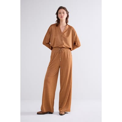 Summum Woman Flared Pants Fine Lurex Jersey Caramel Coffee Maat: XS | Wijde Broeken Outlet | Dames | Bruin