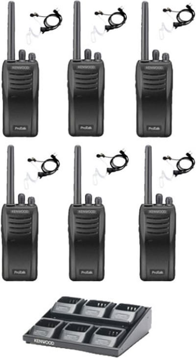 Set van 6 stuks Kenwood TK-3501 PMR446 met beveiliging oortje en multilader