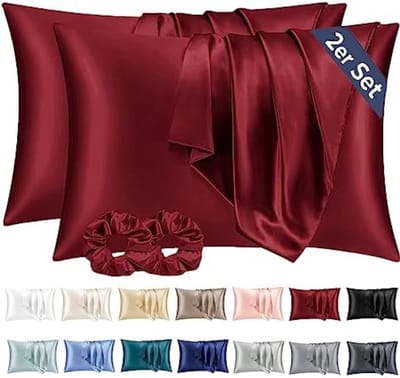 PromoHome Satijnen Kussensloop Set van 2 - 50x70 cm - Rood- Zijdezacht Microvezel - Envelopsluiting - Geschikt voor Gevoelige Huid - Inclusief 2 Satijnen Haarelastieken