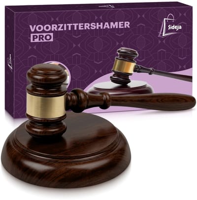 Sideja® Houten Voorzittershamer met Slagblok - Heldere Klank - Professionele Afwerking - Veilinghamer - Houten Hamer - Hardhout - Handgemaakt - Met Gouden Strip - Rechterhamer - Houtkleur