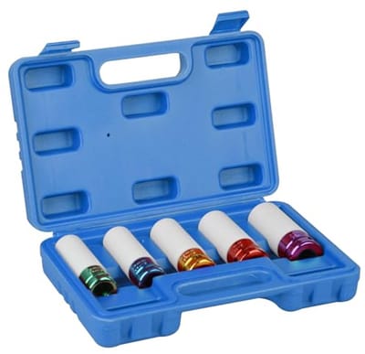 5 Stuks 1/2 Inch Aandrijfmoer Set - Dunne Muur Diepe Wielbeschermer Dopsleutel Set voor Pneumatische en Elektrische Schroevendraaiers