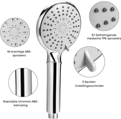 RONN® Douchekop met Slang en Wandhouder - Douchekop - Douchekop Grohe - Zilver - ‎28cm x 12cm x 7cm
