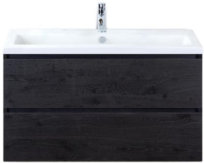 Vogue Badmeubelset 100 cm - Greeplijst in Kleur - Black Oak - Keramische Wastafel Wit 1 Kraangat