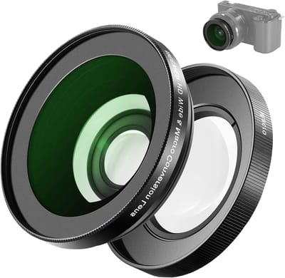 SnelShoppen - 40.5mm HD Groothoeklens voor Sony ZV-1F ZV-E10 A5000 A6000, 2-in-1 18mm Groothoeklens en 10x Macro Extra Lens met Verlengbuis, Bayonet M