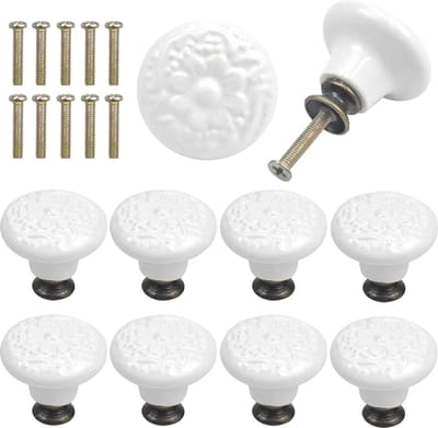 10x Kastknop met Witte Bloem - Meubelknoppen Keramiek Rond - Vintage/Antiek handgreep voor deur en lade